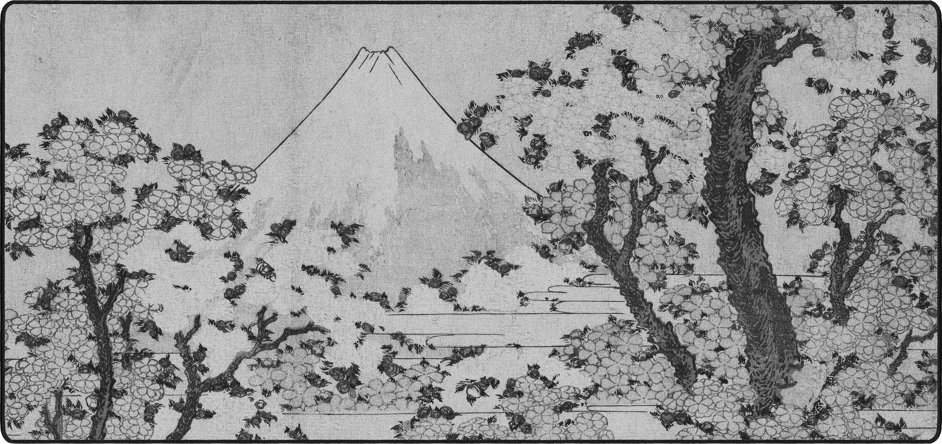 Mount Fuji with Cherry Trees in Bloom mousepad thumbnail, White/Black, Large/XXL