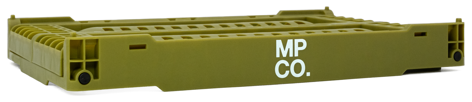 MPCO Foldable Desk Crate in Olive Green, folded flat