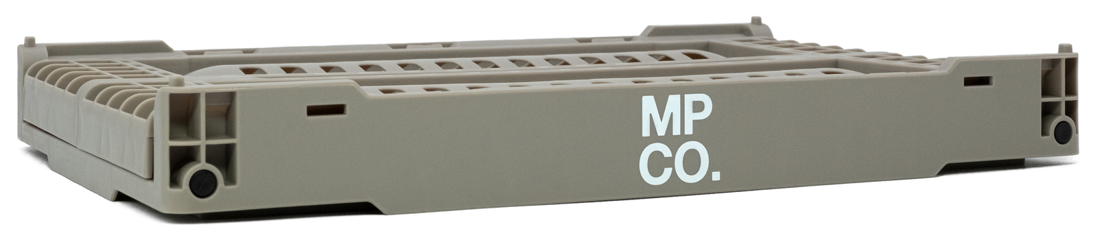 MPCO Foldable Desk Crate in Rhino Grey, folded flat