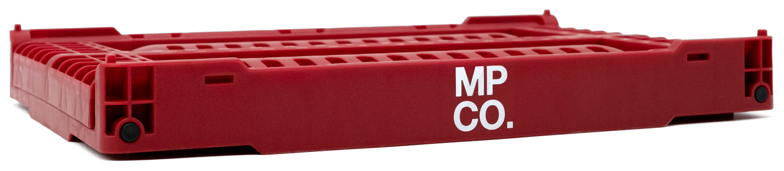 MPCO Foldable Desk Crate in Ruby Red, folded flat