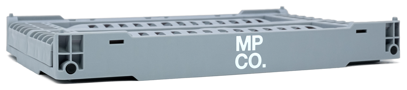 MPCO Foldable Desk Crate in Steel Grey, folded flat
