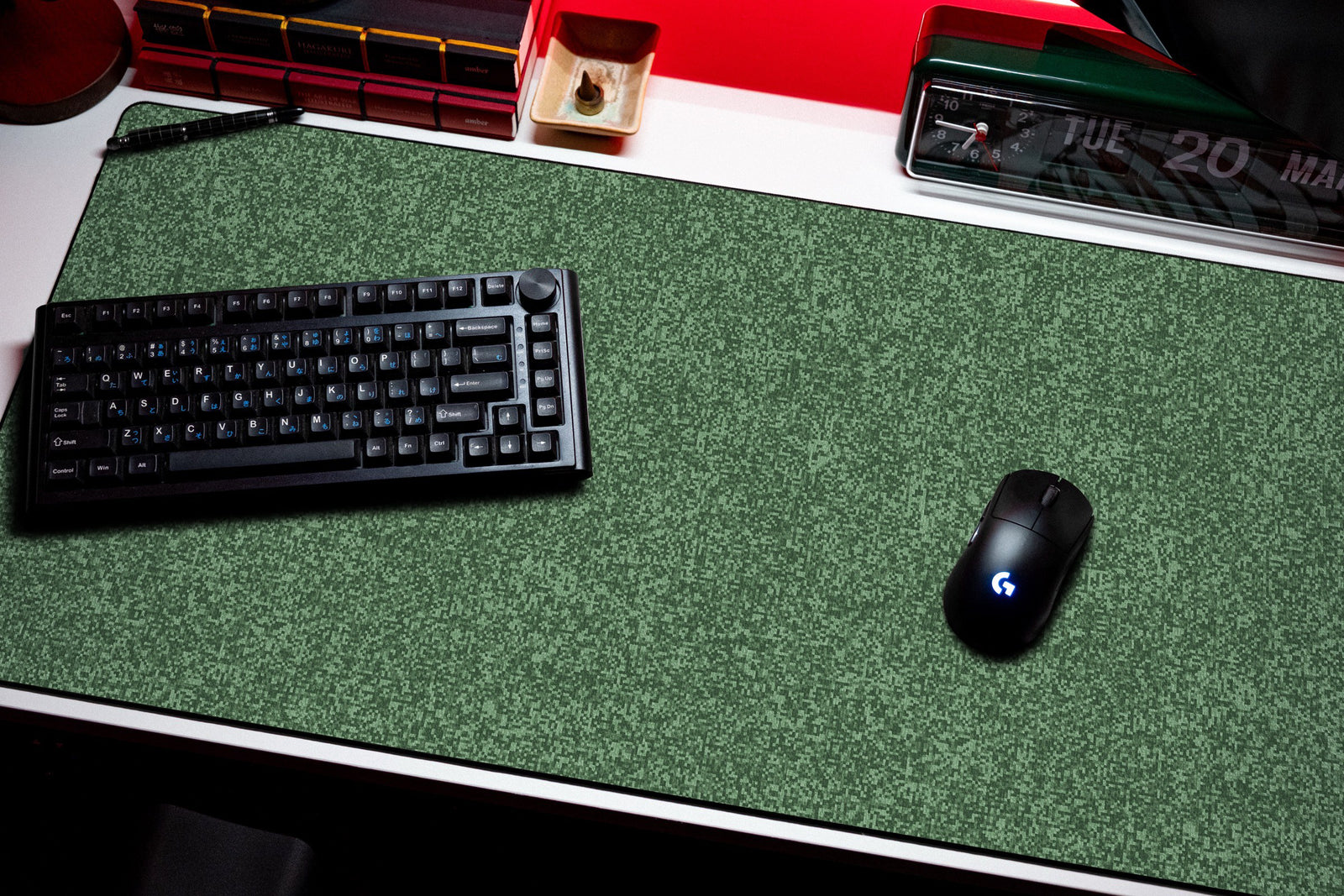 Mycel desk mat in Green, shown on a styled desk setup
