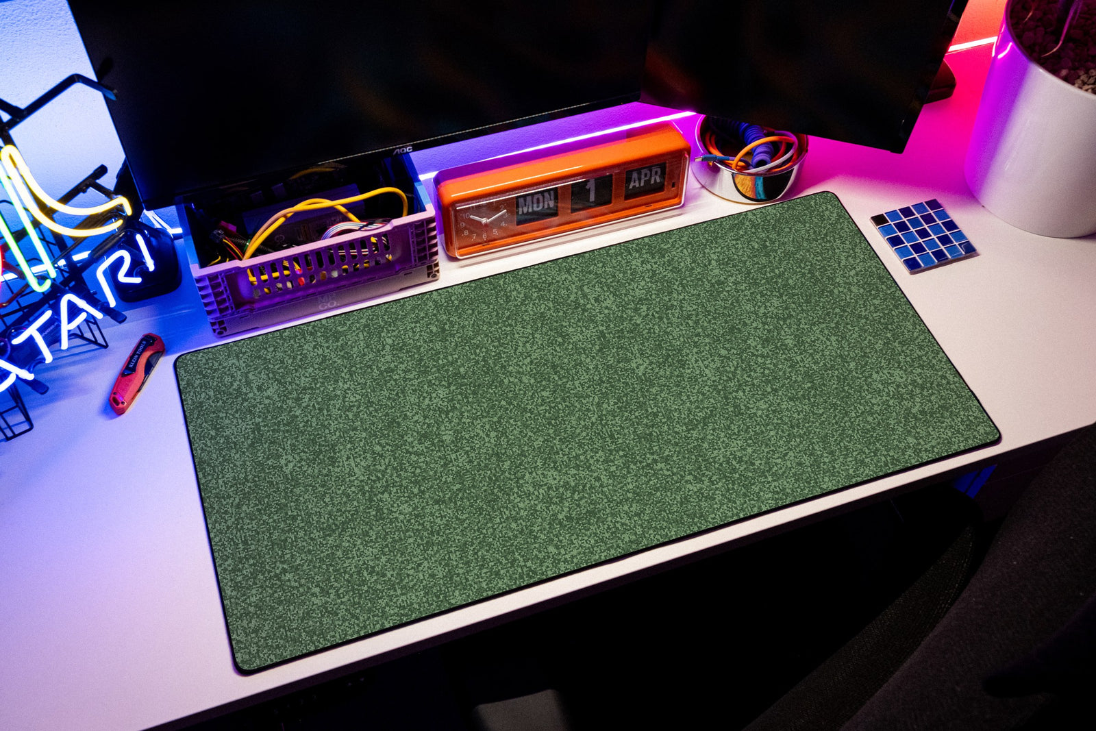 Mycel desk mat in Green, shown on a styled desk setup