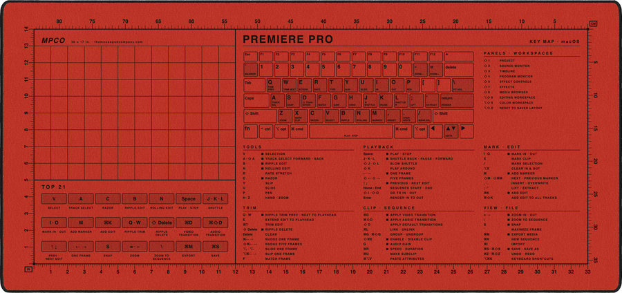 Premiere Pro Shortcuts Pad (macOS) in Red / Black