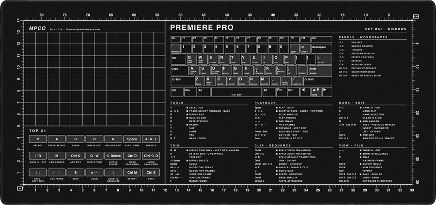 Premiere Pro Shortcuts Pad (Windows) in Black / White