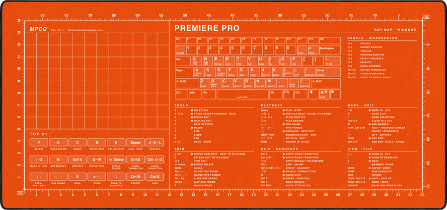 Premiere Pro Shortcuts Pad (Windows) in Orange / White