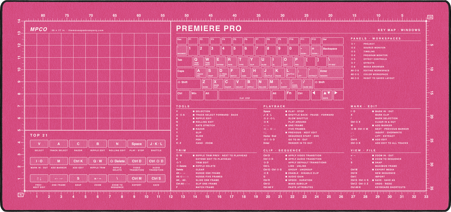 Premiere Pro Shortcuts Pad (Windows) in Pink / White