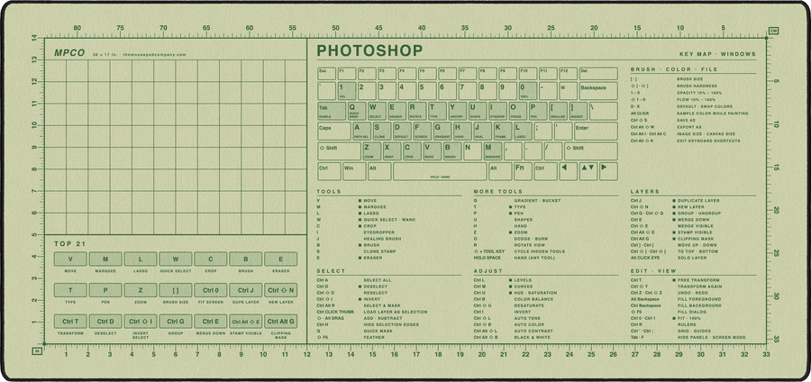 Photoshop Shortcuts Pad (Windows) in Buff / Green