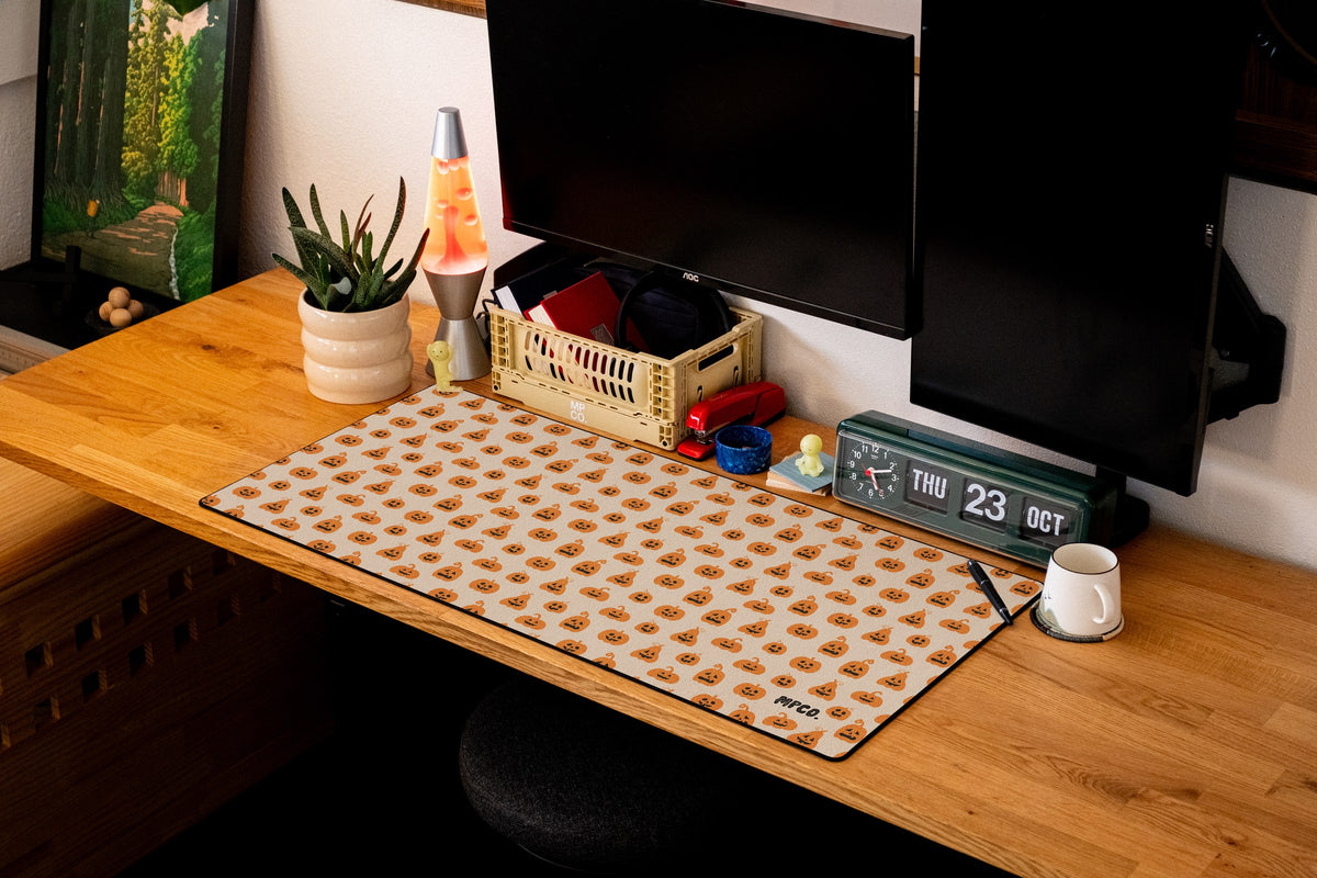 Pumpkin Patch desk mat in Cream, shown on a styled desk setup