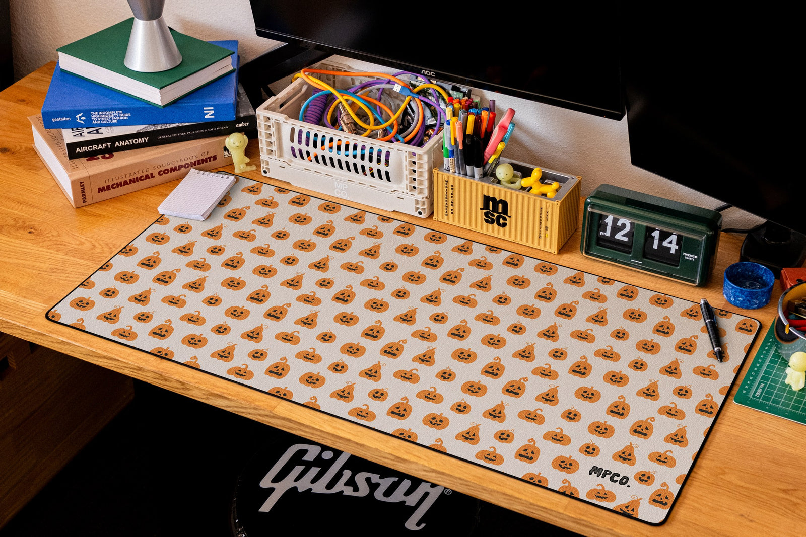 Pumpkin Patch desk mat in Cream, shown on a styled desk setup