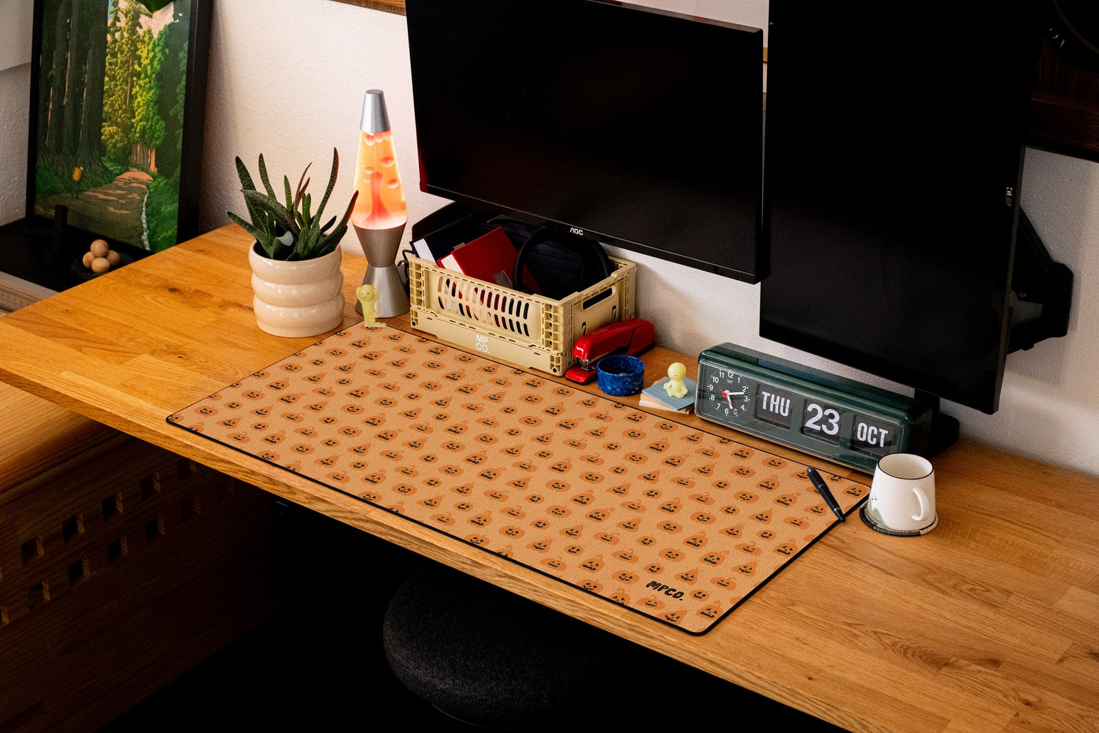 Pumpkin Patch desk mat in Orange, shown on a styled desk setup