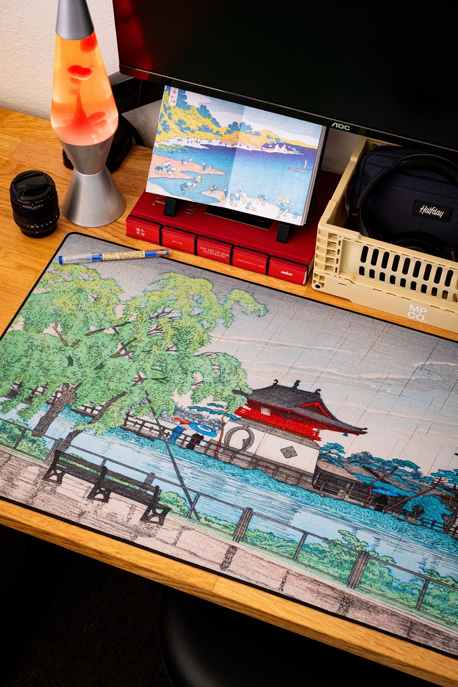 Rain at Shinobazu Pond, by Hasui - Original desk setup
