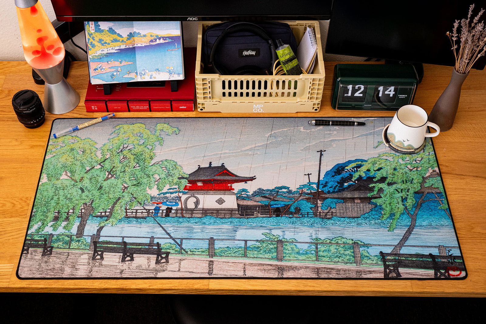 Rain at Shinobazu Pond, by Hasui - Original desk setup