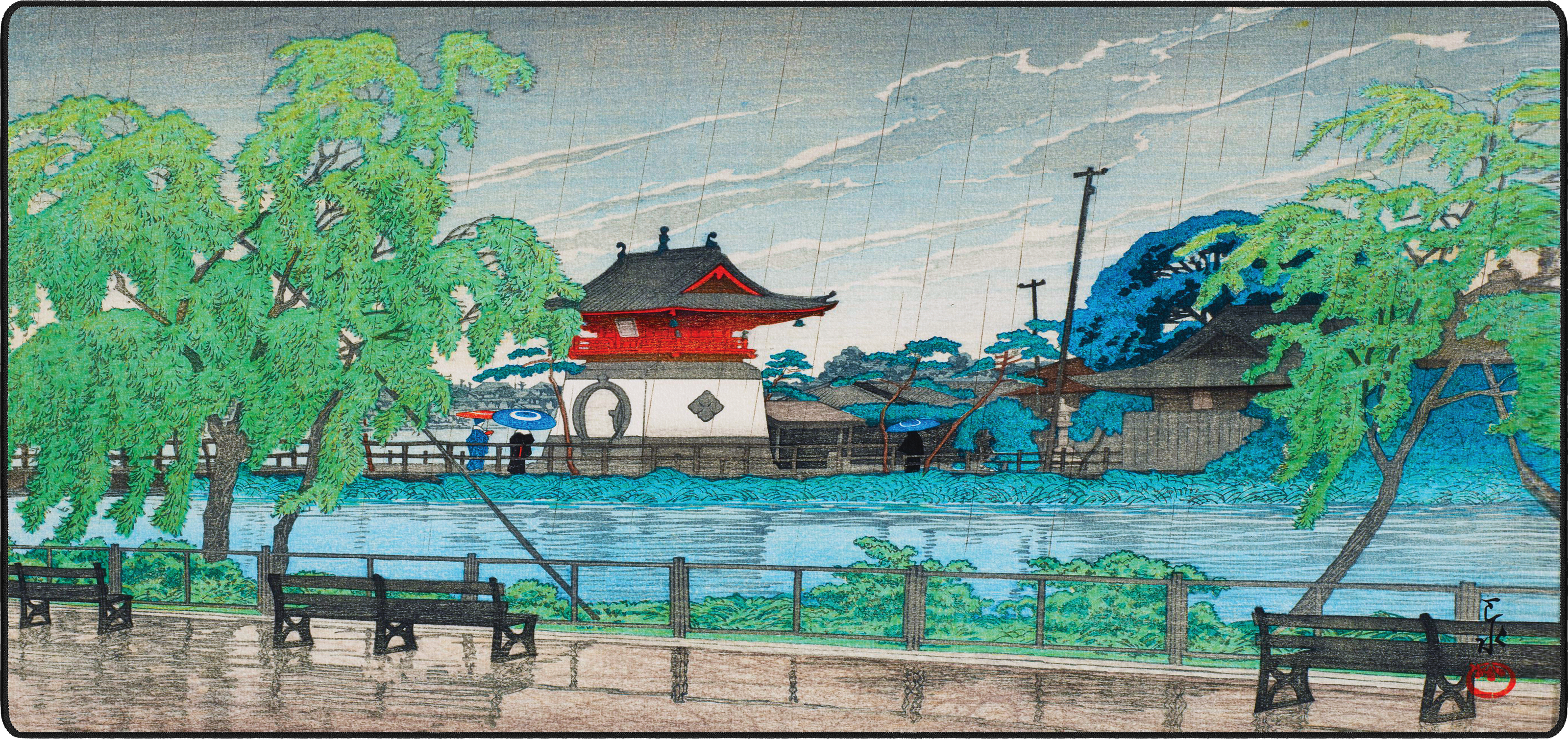 Rain at Shinobazu Pond, by Hasui mousepad thumbnail, Original, Large/XXL