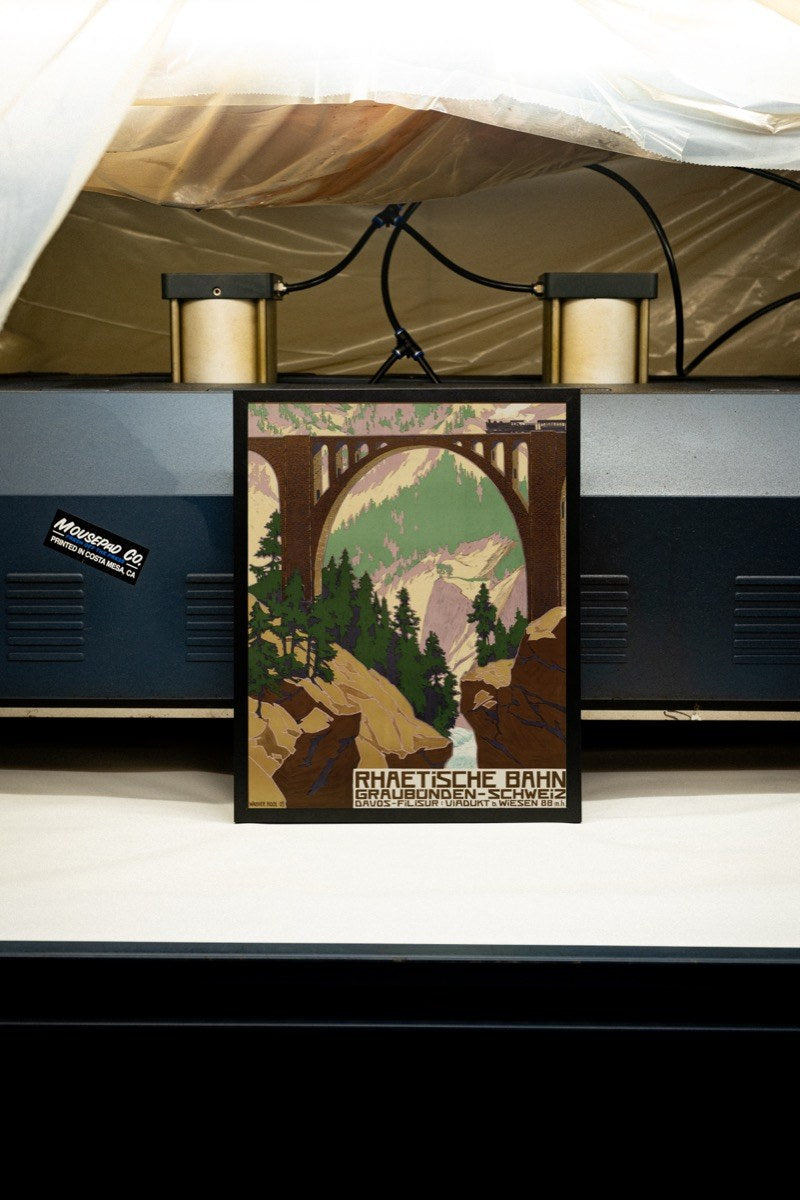 Rhaetian Railway - Wiesen Viaduct, by Walter Koch art print styled in a room setting
