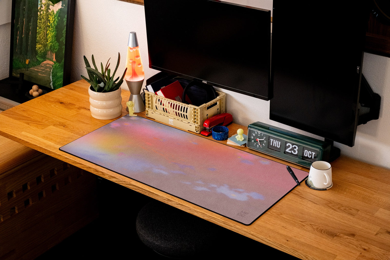 River Dust desk mat in Original, shown on a styled desk setup
