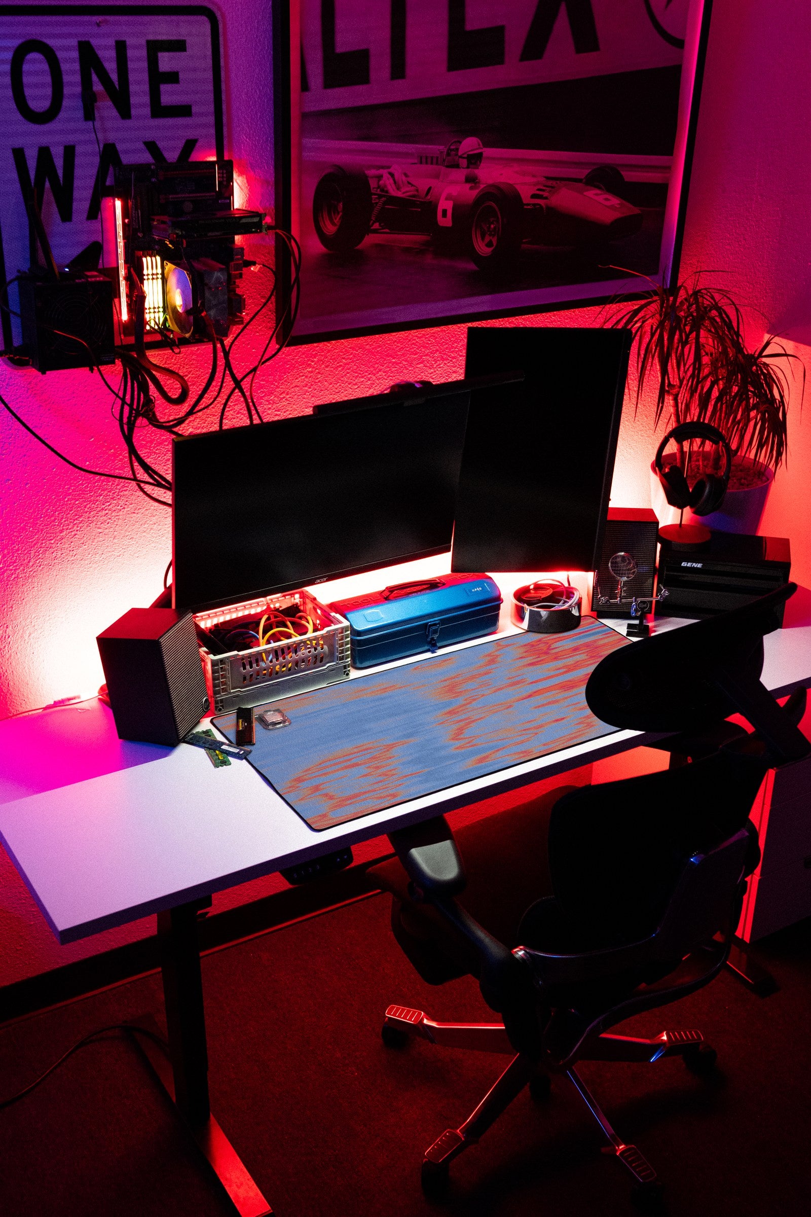 River desk mat in Pale Current, shown on a styled desk setup