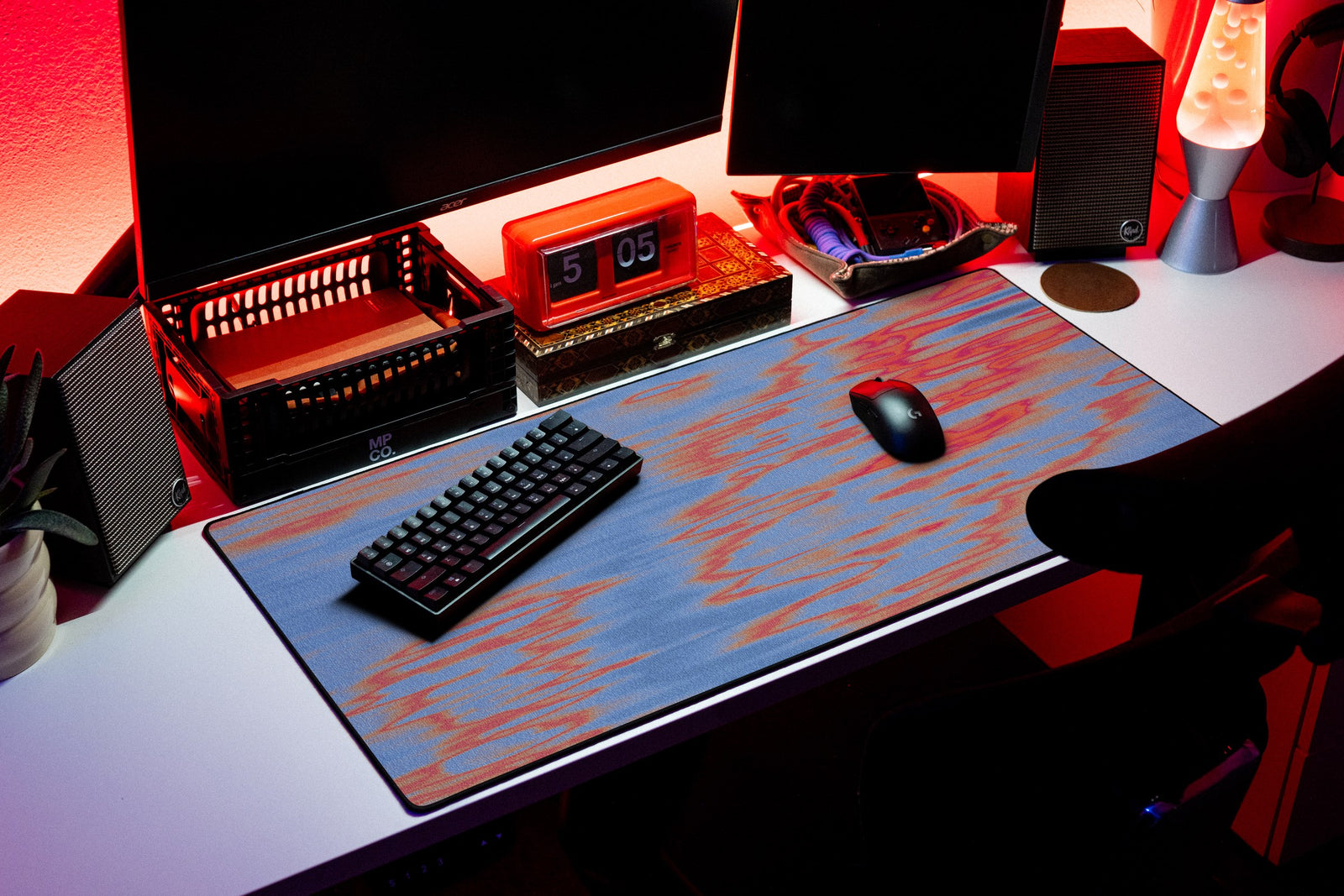 River desk mat in Pale Current, shown on a styled desk setup