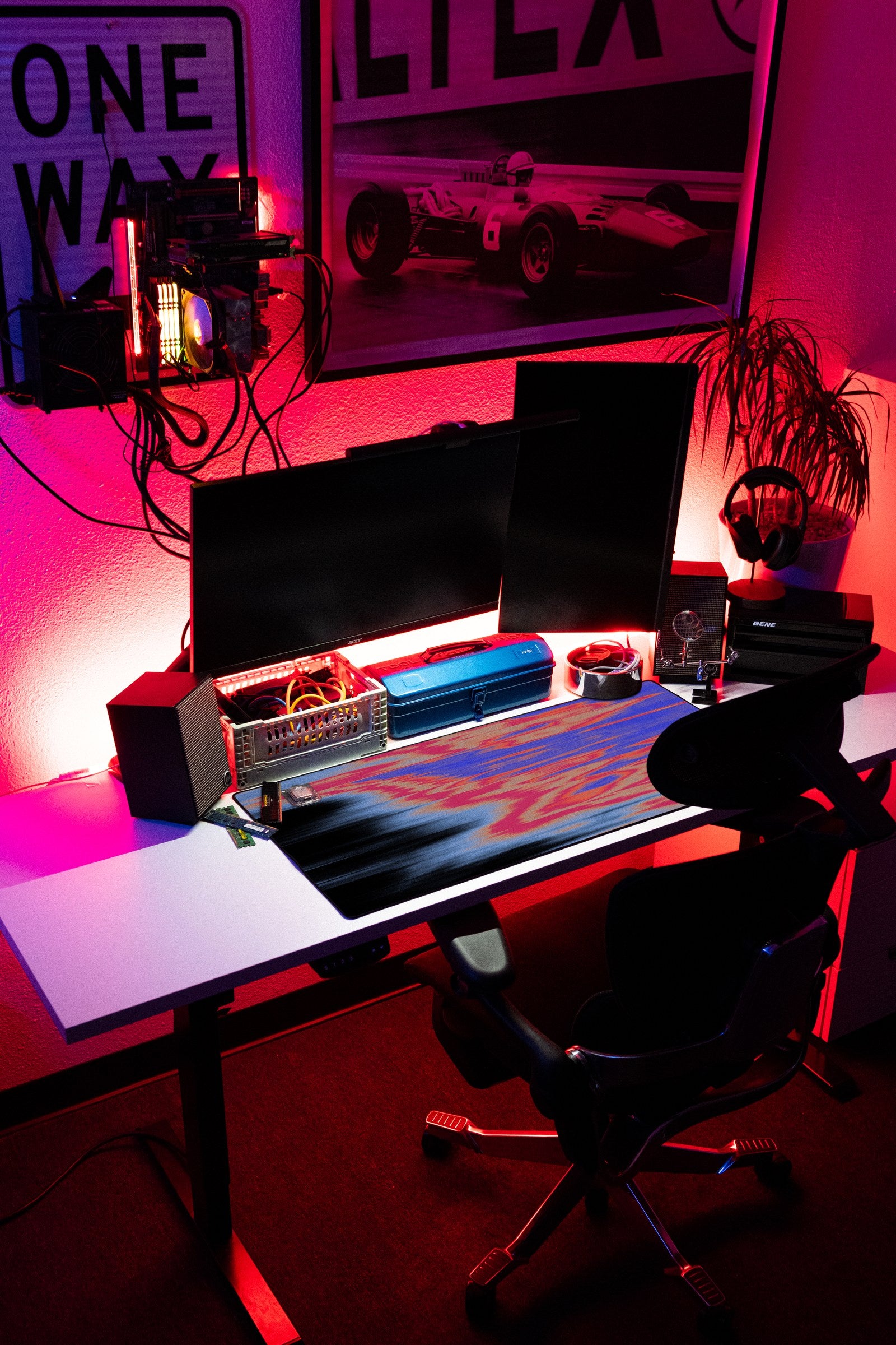 Signal desk mat in Hot Signal, shown on a styled desk setup
