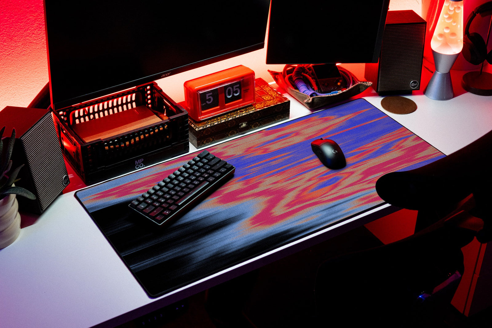 Signal desk mat in Hot Signal, shown on a styled desk setup