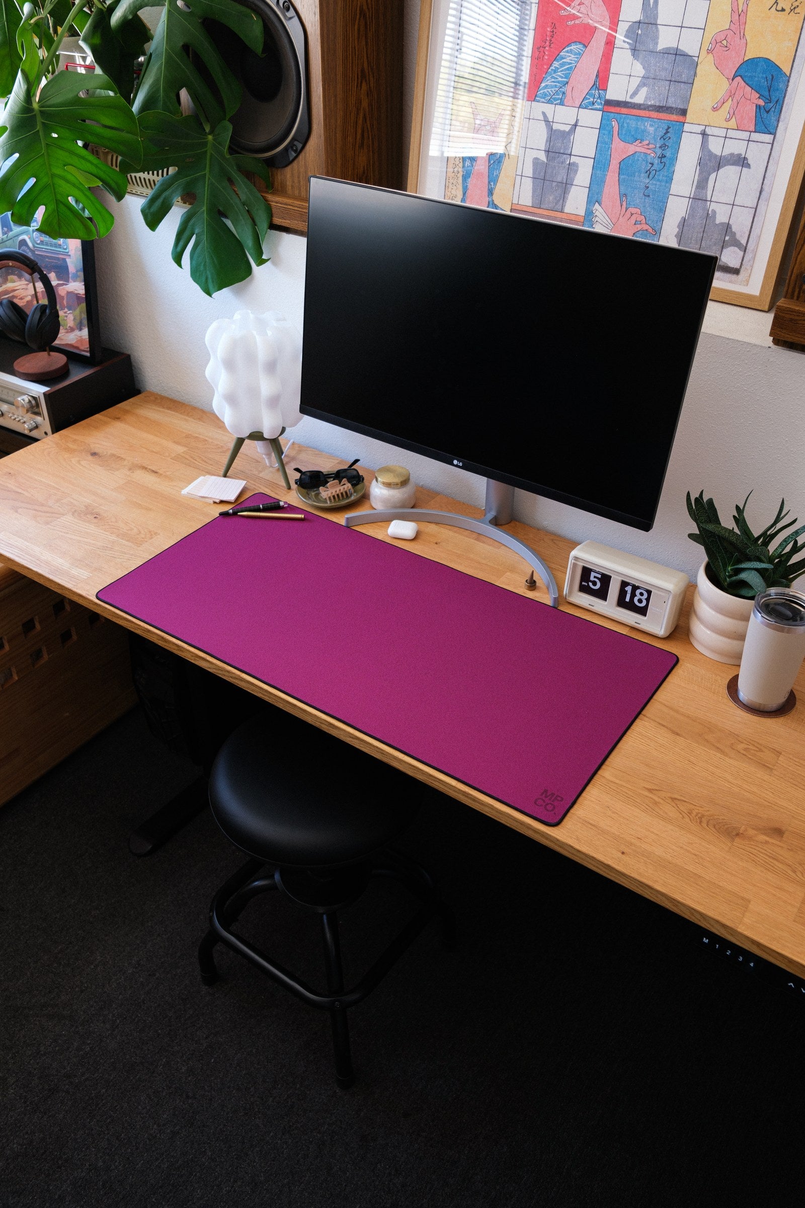 Solid Colors 2026 Summer desk mat in Orchid, shown on a styled desk setup
