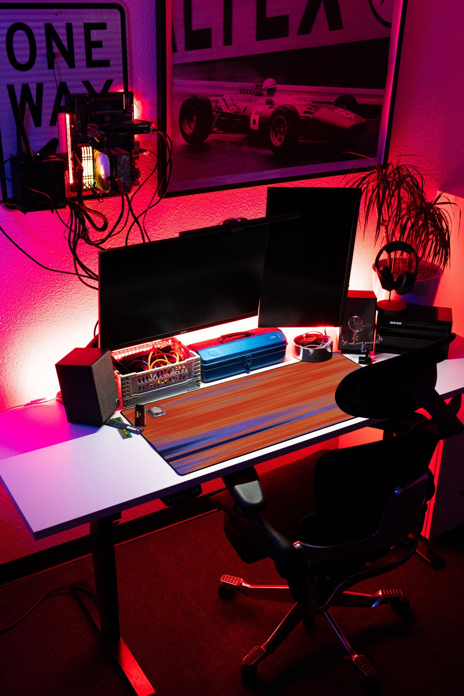 Speed desk mat in Copper Blur, shown on a styled desk setup