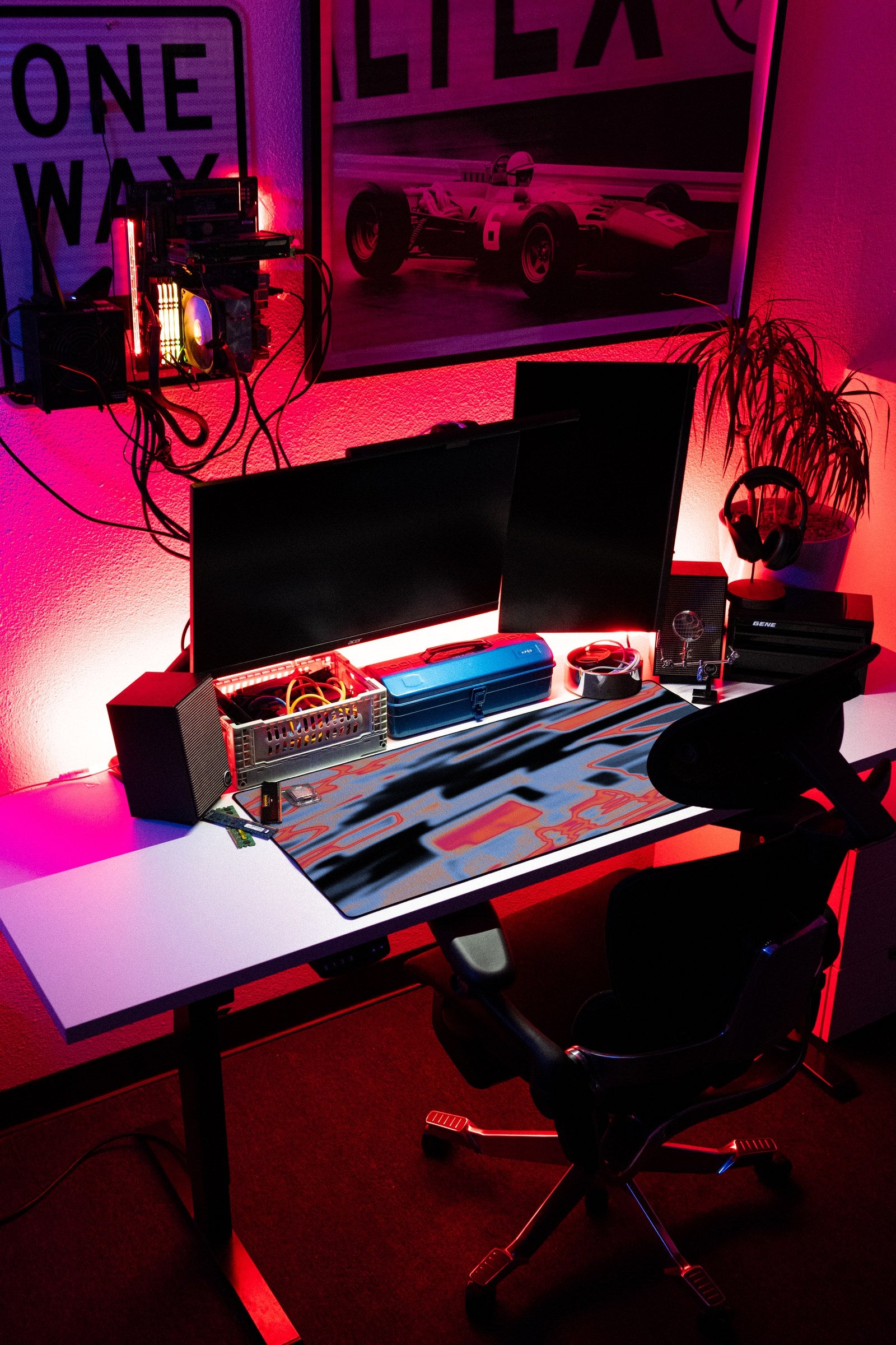 Square desk mat in Slate Frame, shown on a styled desk setup