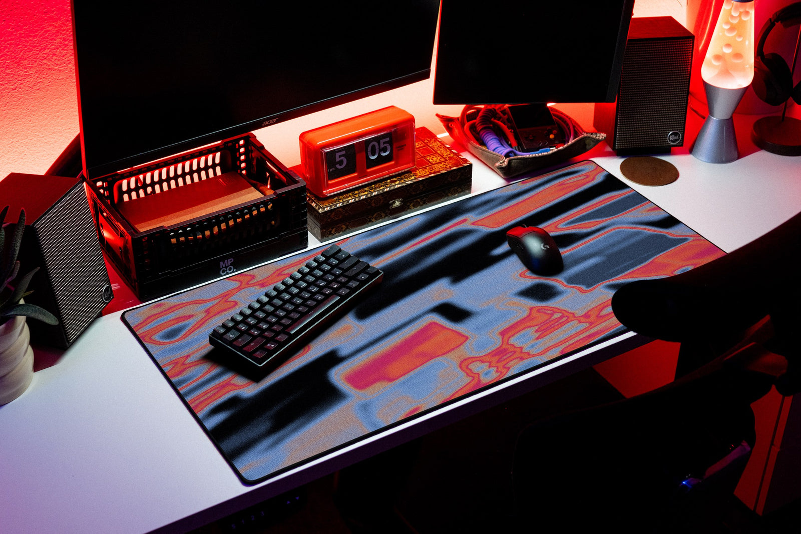Square desk mat in Slate Frame, shown on a styled desk setup
