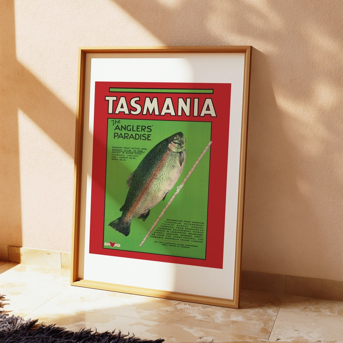 Tasmania - The Anglers' Paradise art print styled in a room setting