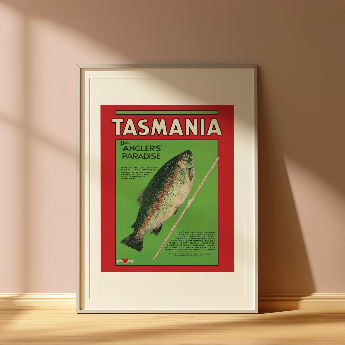 Tasmania - The Anglers' Paradise art print styled in a room setting