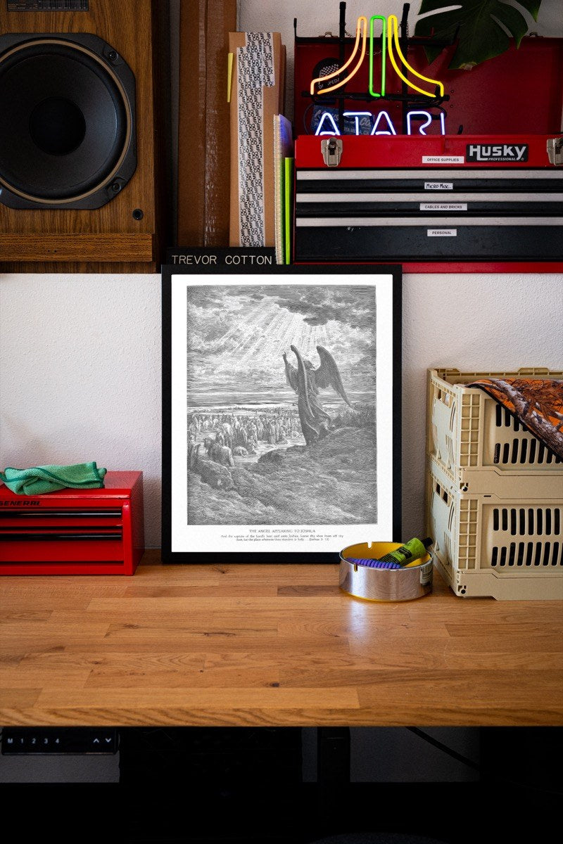 The Angel Appearing to Joshua, by Gustave Dore art print styled in a room setting