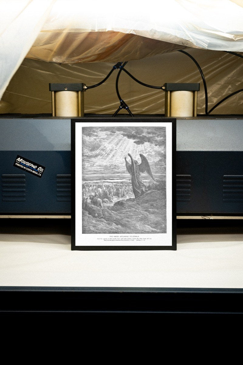 The Angel Appearing to Joshua, by Gustave Dore art print styled in a room setting