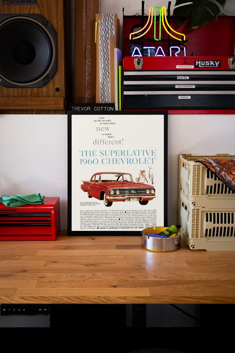 The Superlative 1960 Chevrolet art print styled in a room setting