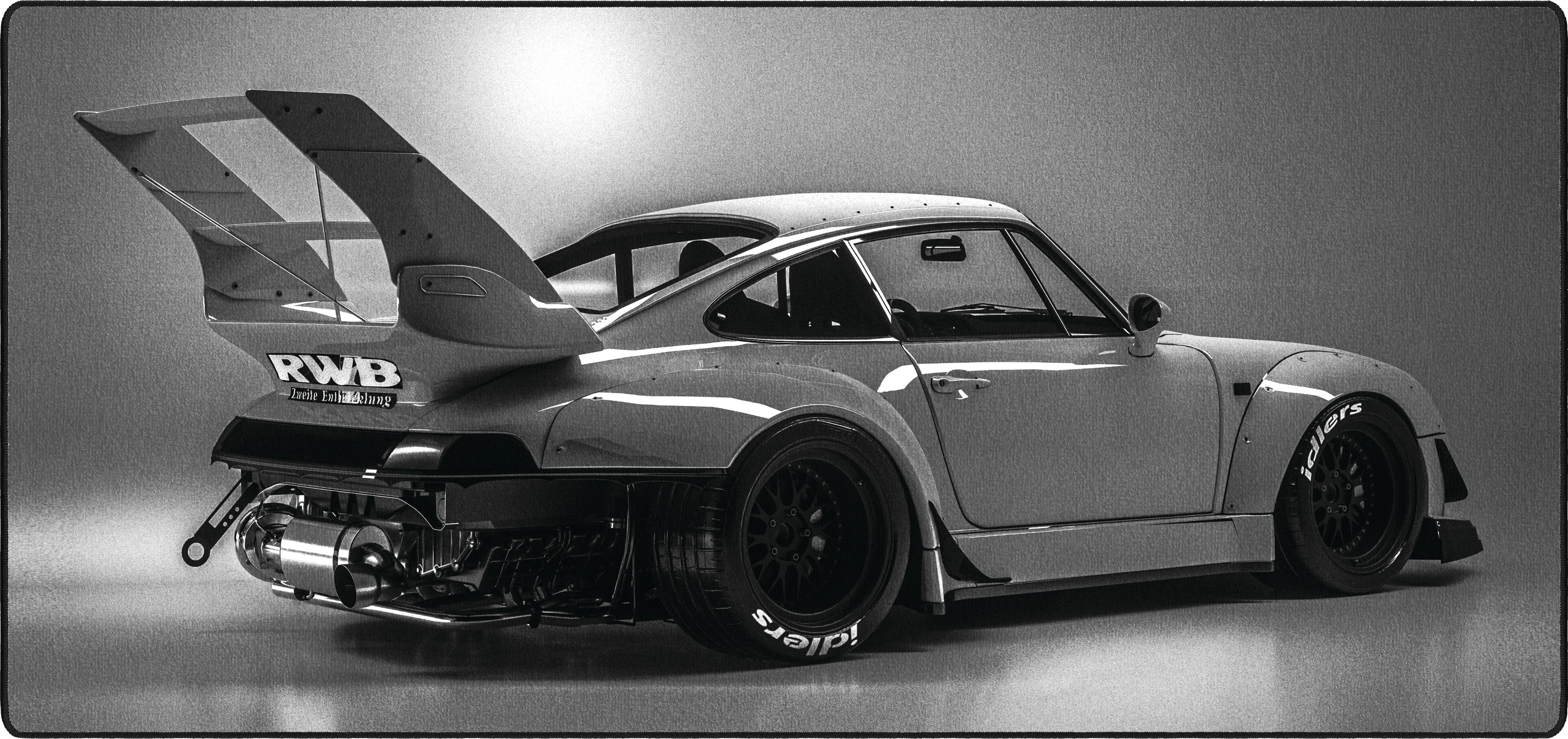 Vaporwave Porsche mousepad thumbnail, Black & White, Large/XXL