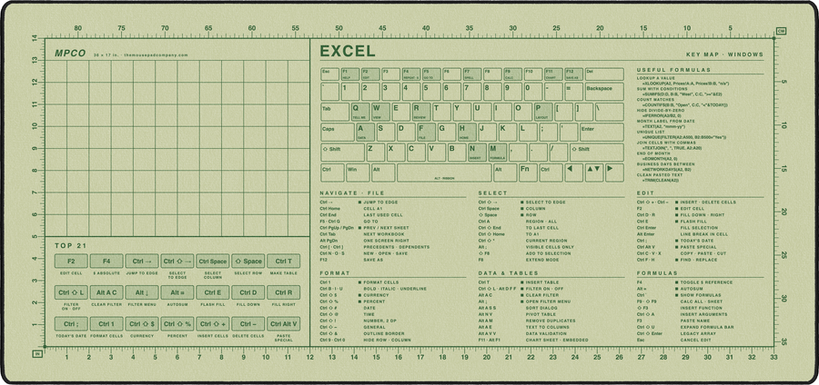 Excel Shortcuts Pad (Windows) in Buff / Green
