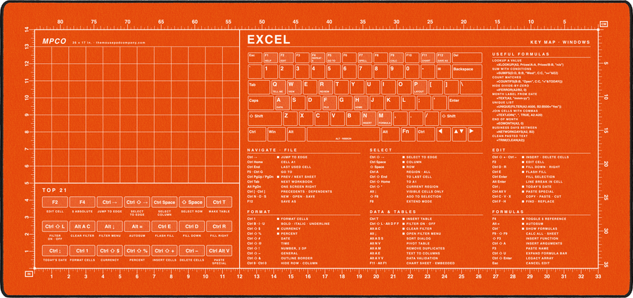 Excel Shortcuts Pad (Windows) in Orange / White