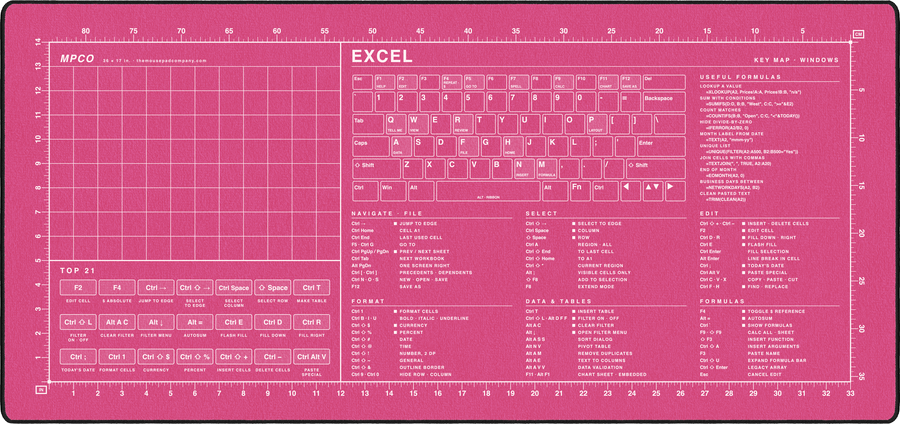 Excel Shortcuts Pad (Windows) in Pink / White