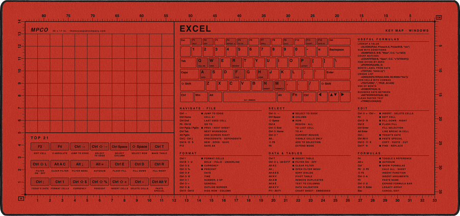 Excel Shortcuts Pad (Windows) in Red / Black